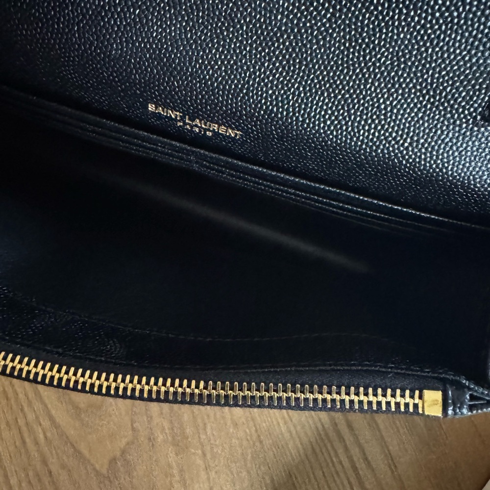 Saint Laurent Black Chevron Clutch with Gold Logo - Picture 2 of 13